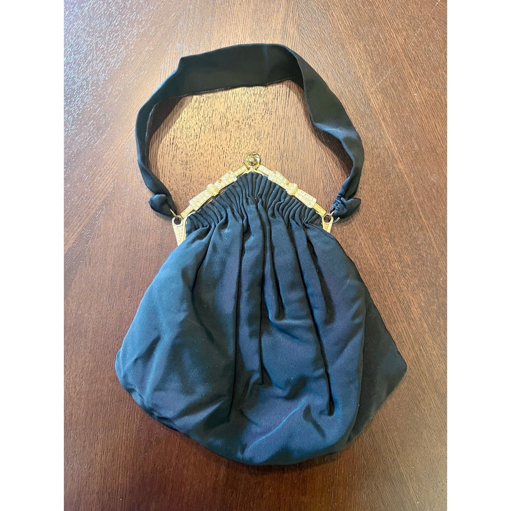 Guild Creations Evening Purse Womens Small Black Excellent 1950s Silk Jeweled